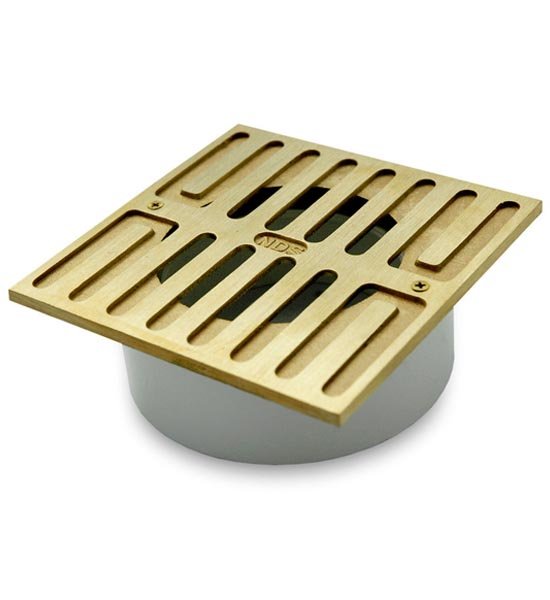 Square Brass Grate with Styrene Collar, 5 Satin Brass - Fits 3
